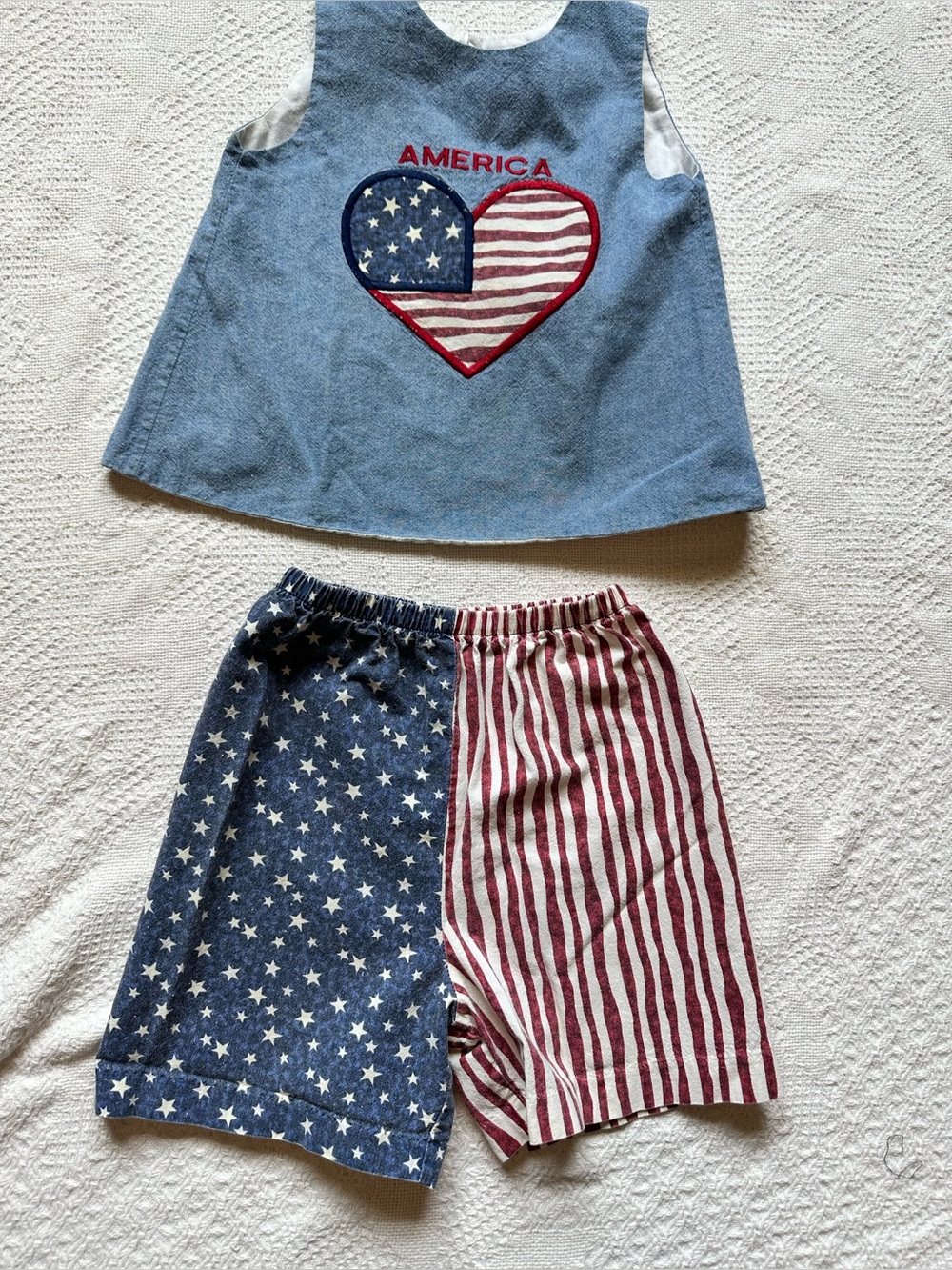 Patriotic Kids Two-Piece Set – Blue Top & Stars-and-Stripes Shorts
